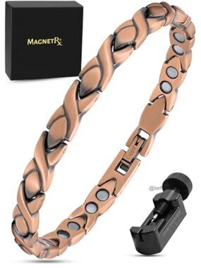 Pure Copper Magnetic Bracelet XO Style for Women 8 Inch Adjustable Bangle